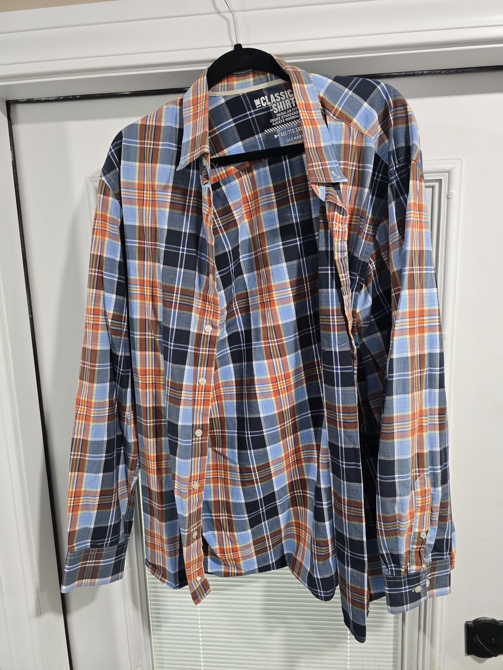 Classic Plaid Button-Up Shirt in Blue & Orange